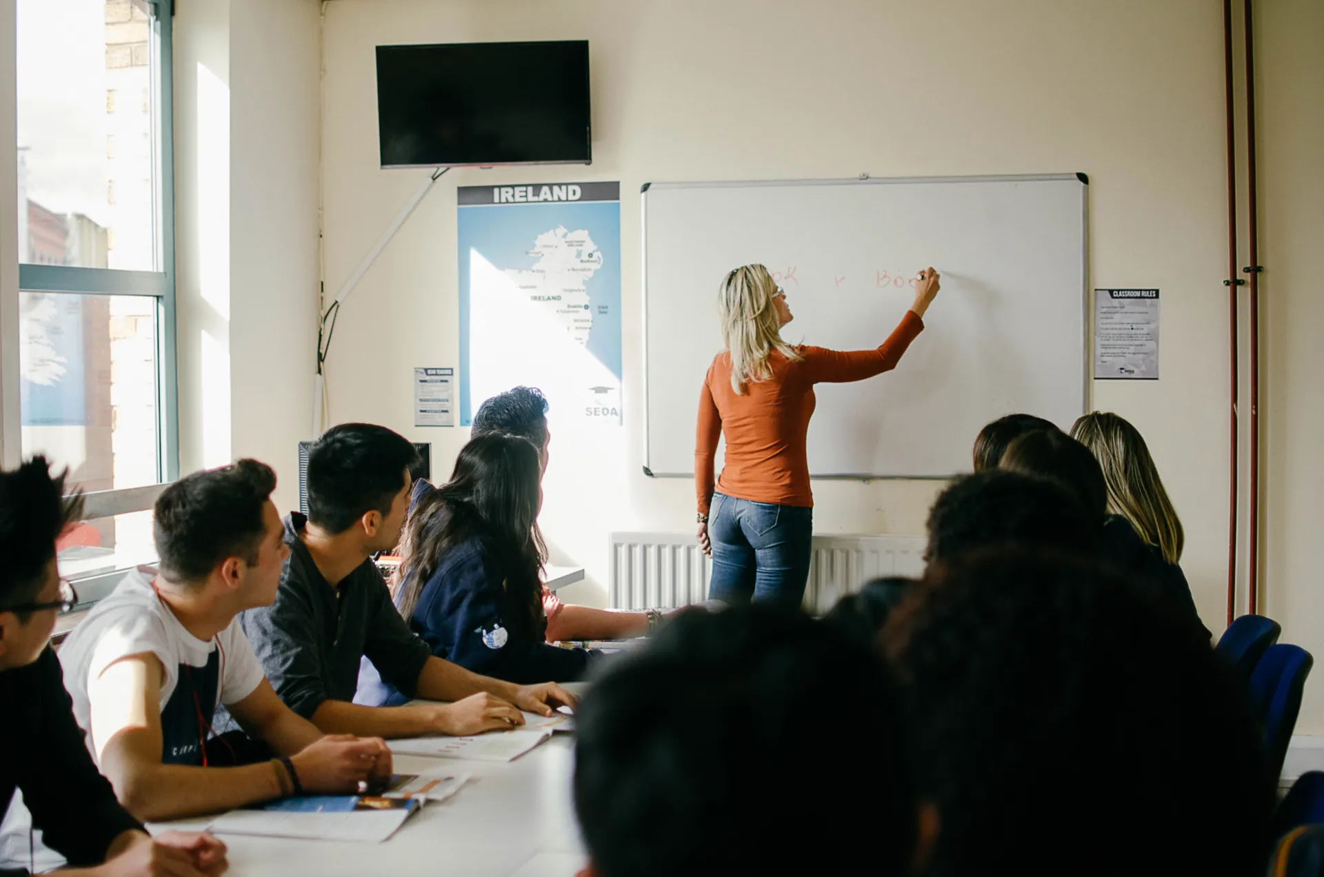 English lesson at the whiteboard
