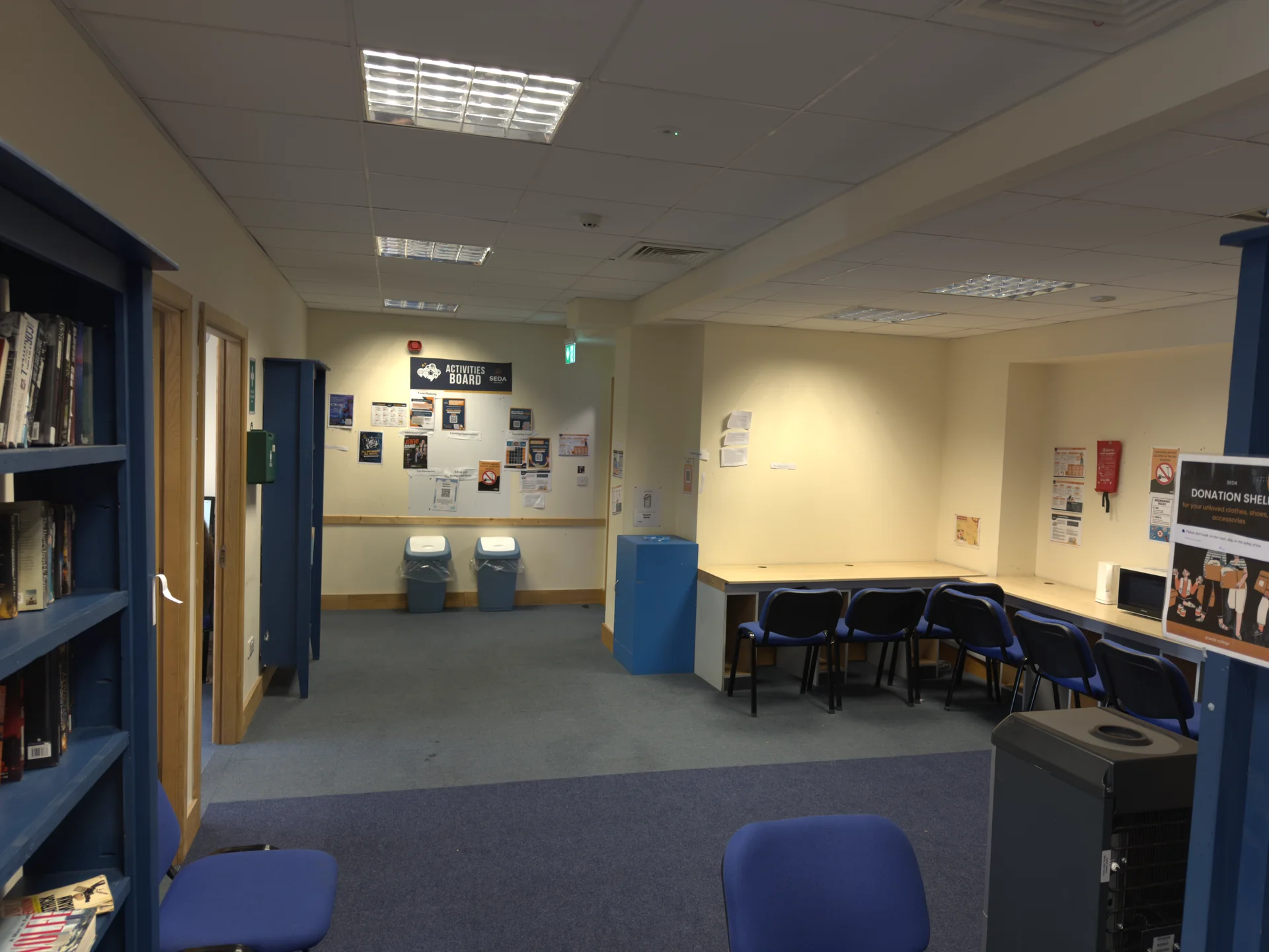 Study area and bookshelves at SEDA College Cork